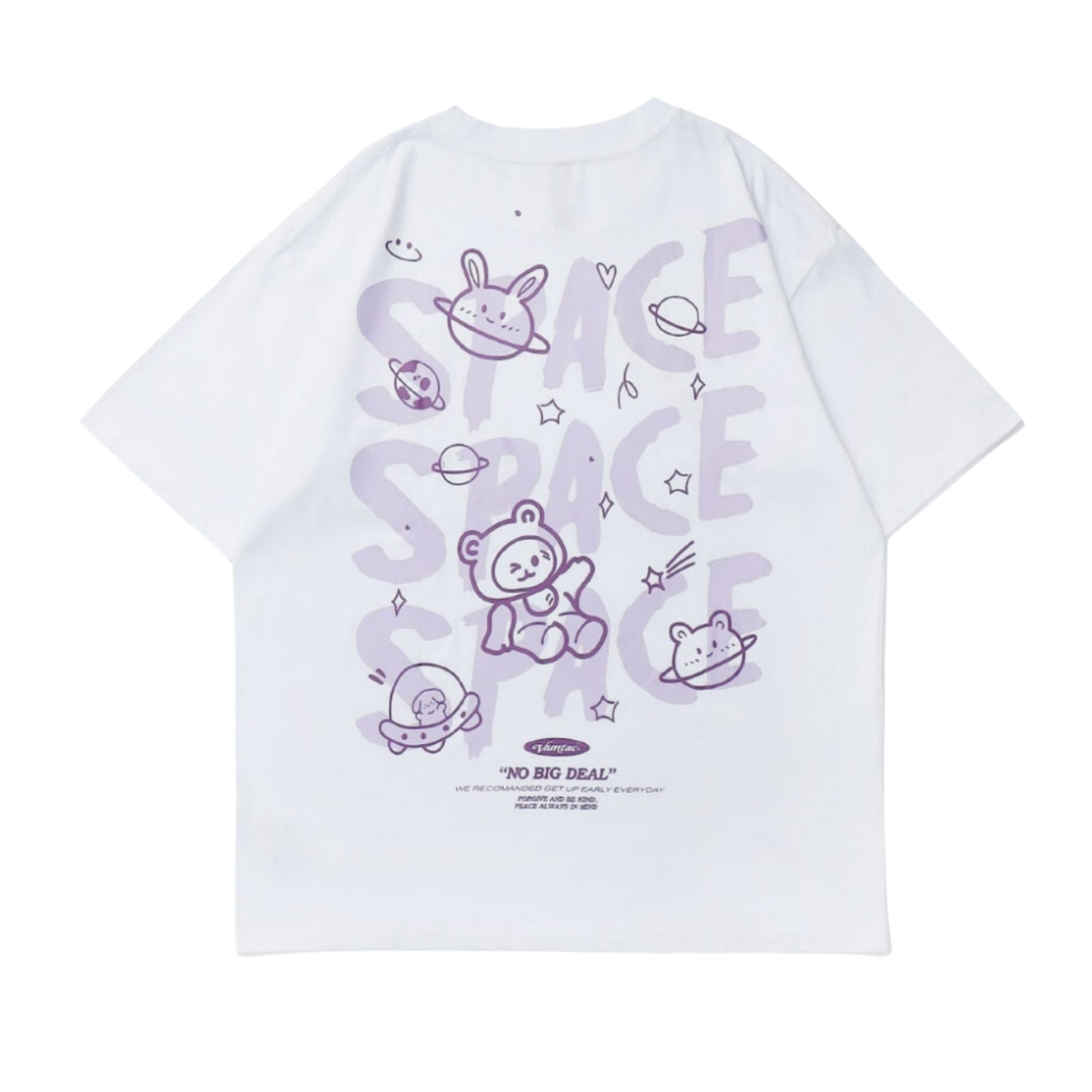 Casual WolffMode T-shirts: Cartoon Bear, Rabbit, and Space