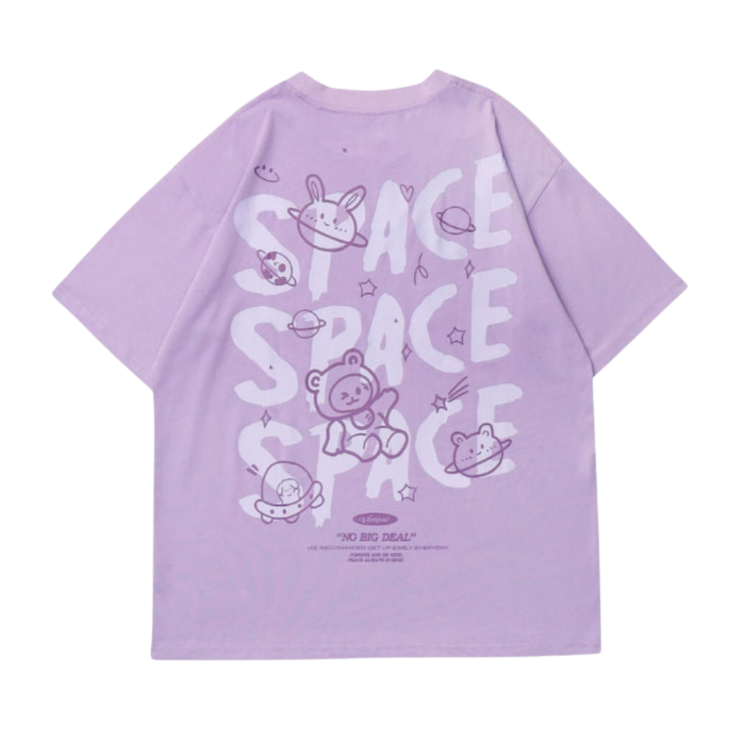 Casual WolffMode T-shirts: Cartoon Bear, Rabbit, and Space