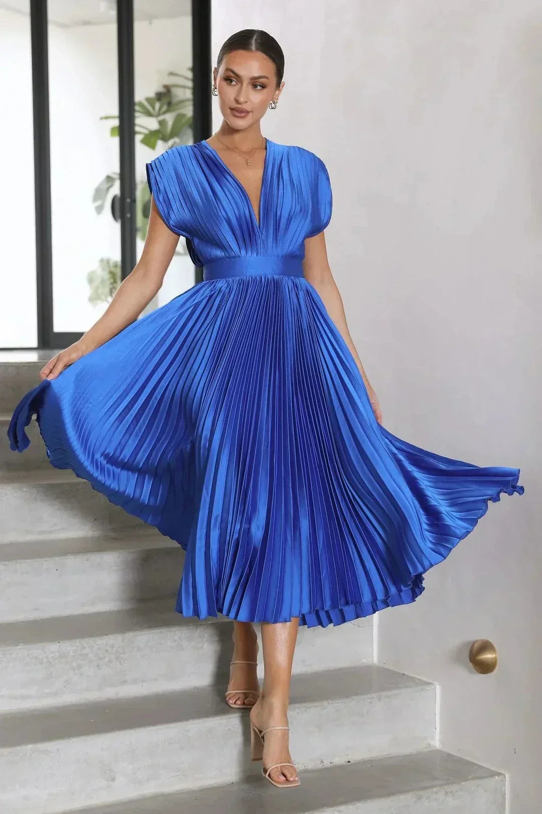 Aisha Midi Dress by WOLFFMODE: Elegant Pleated Style for Special Occasions