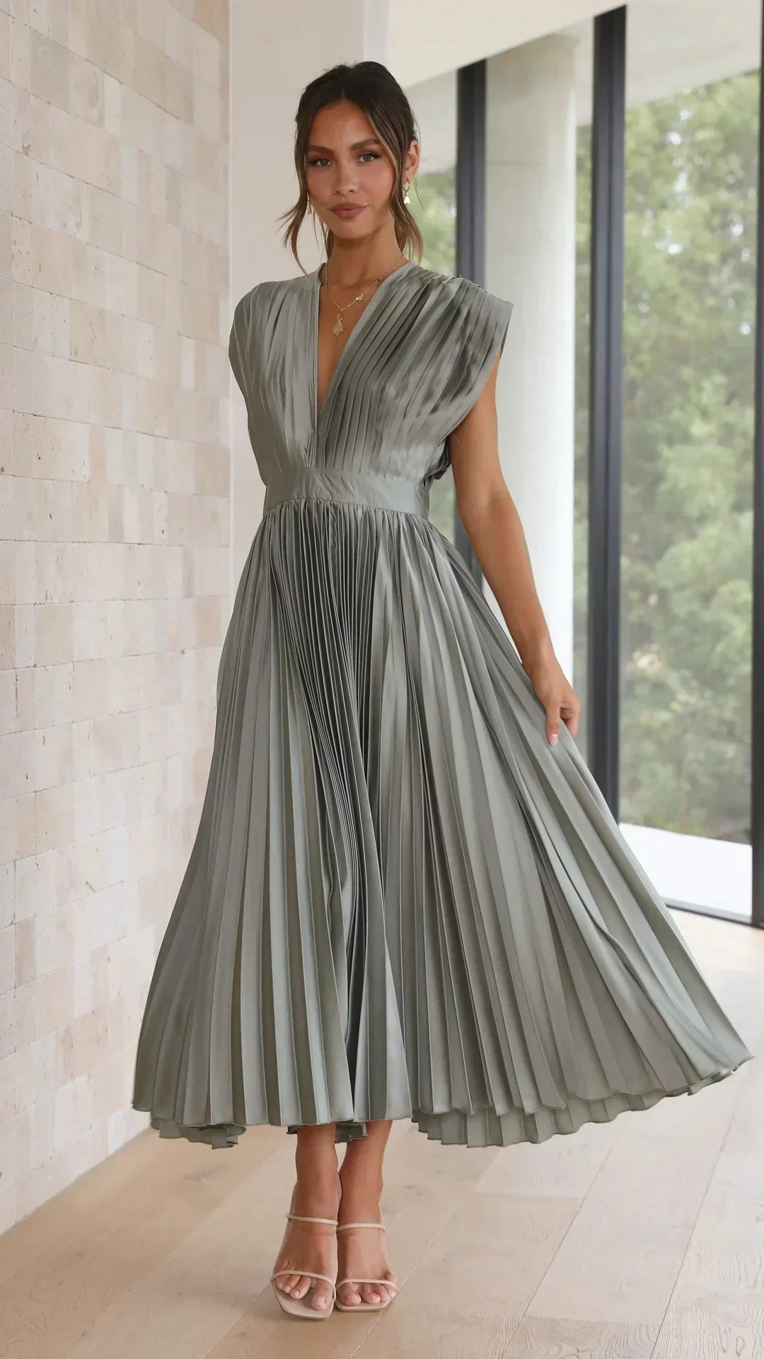 Aisha Midi Dress by WOLFFMODE: Elegant Pleated Style for Special Occasions