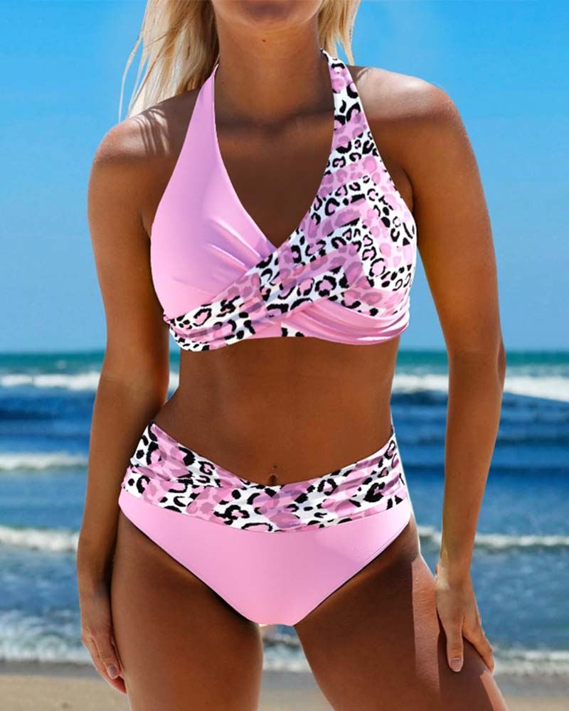 Bikini mit Leopardenmuster und Neckholder