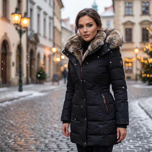 Eleganter Damen-Wintermantel mit Luxus-Pelzbesatz
