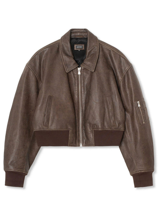 Braun Cropped Bomber Jacket by WOLFFMODE