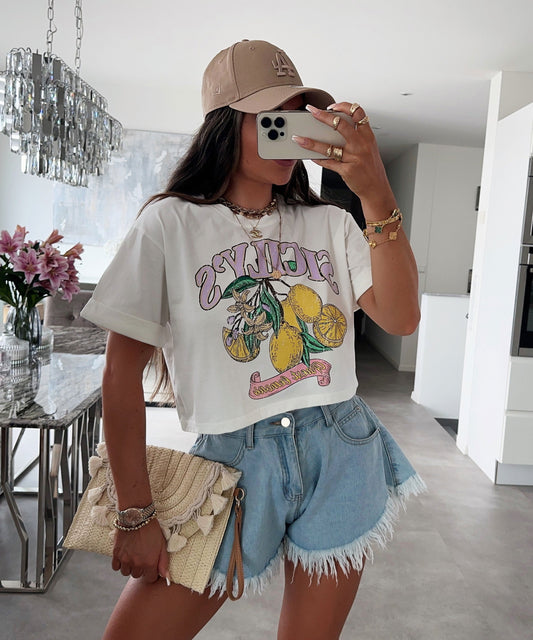 White Lemon Crop Top