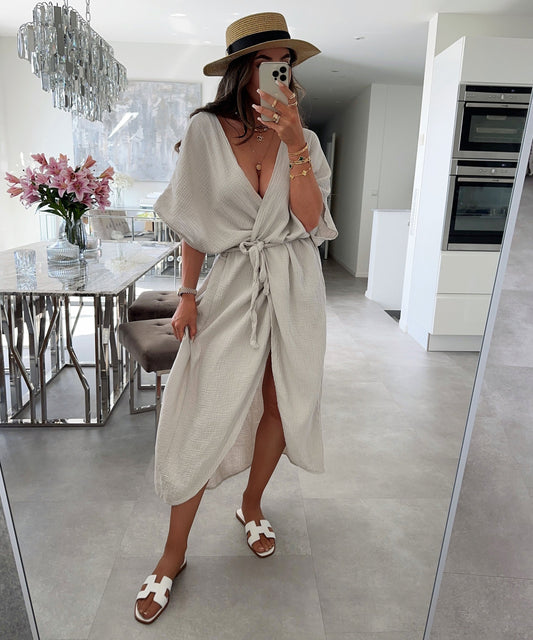 Beige Kimono Robe by WOLFFMODE