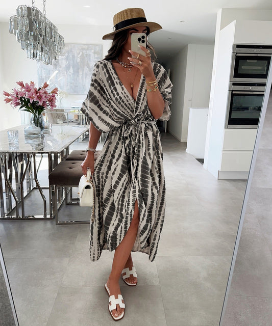 Black Snake Print Wrap Kimono