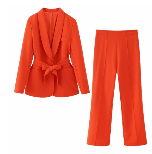 Elegantes Damen-Zweiteiler-Set: Blazer mit Gürtel & Hose von WolffMode