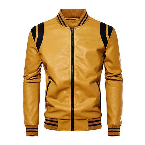 Wolffmode Men's Leather Baseball Jacket