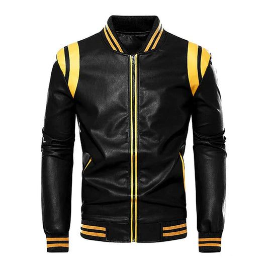 Wolffmode Men's Leather Baseball Jacket