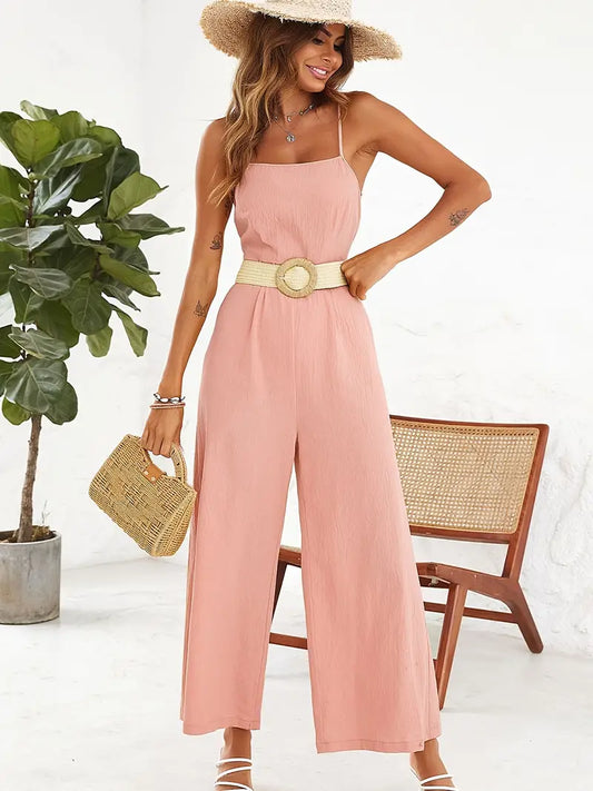 Wolffmode: Elegantes Spaghettiträger-Jumpsuit mit Gürtel