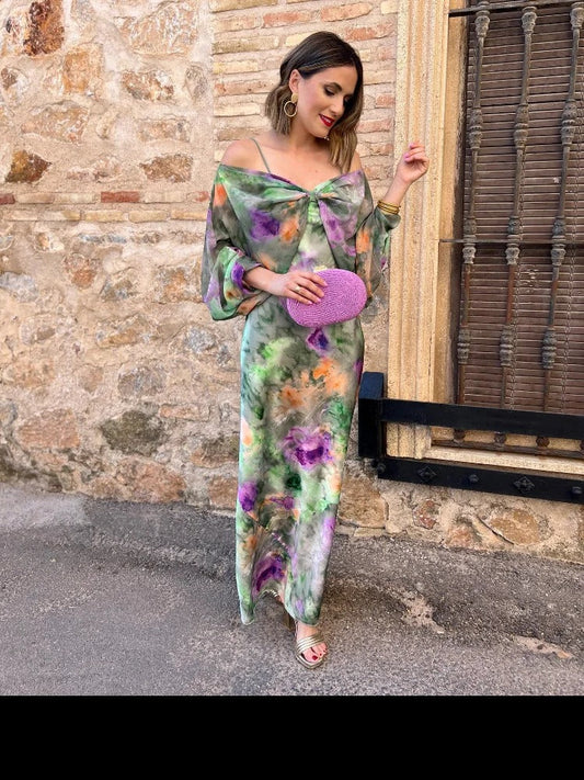 Stilvolles Damen-Maxikleid von WolffMode mit Halo-Dye-Effekt und offenem Rücken