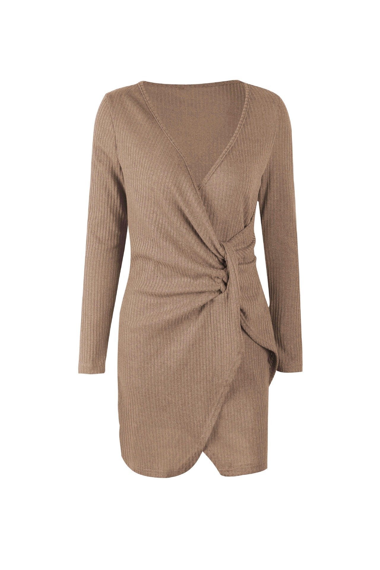 WOLFFMODE Solid-Color V-Neck Wrap Dress