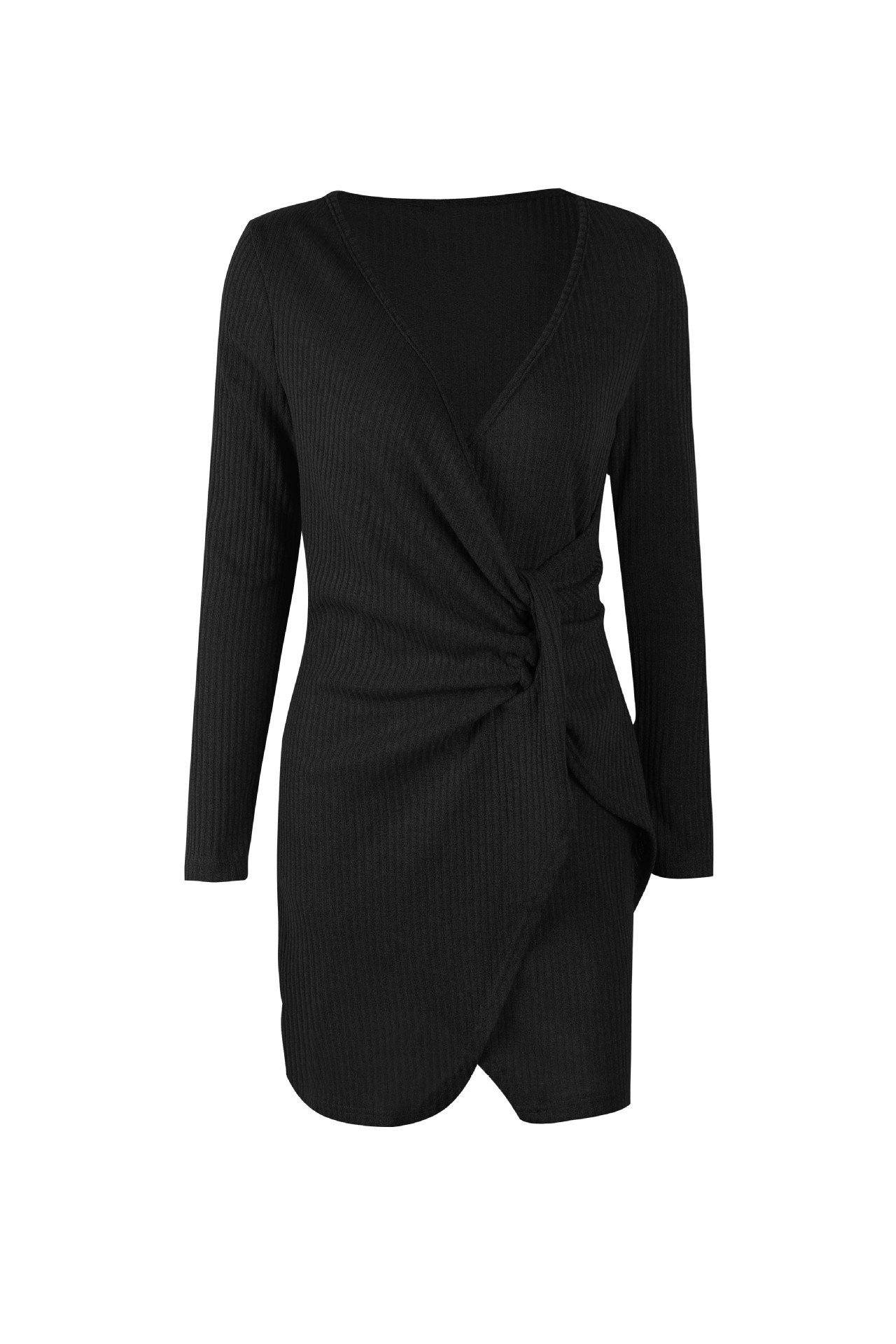 WOLFFMODE Solid-Color V-Neck Wrap Dress