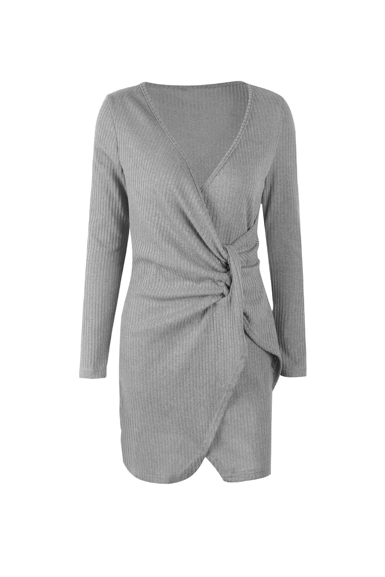 WOLFFMODE Solid-Color V-Neck Wrap Dress