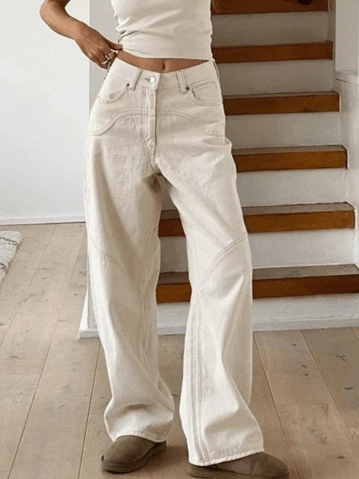 Vintage-Style weiße Baggy Jeans mit Schlitz