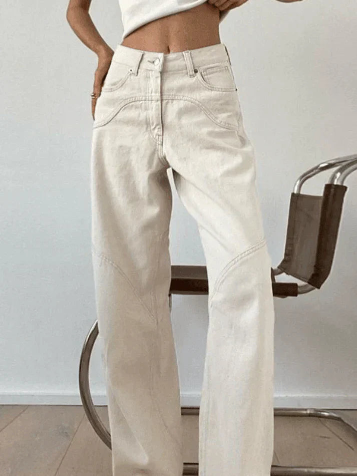 Vintage-Style weiße Baggy Jeans mit Schlitz