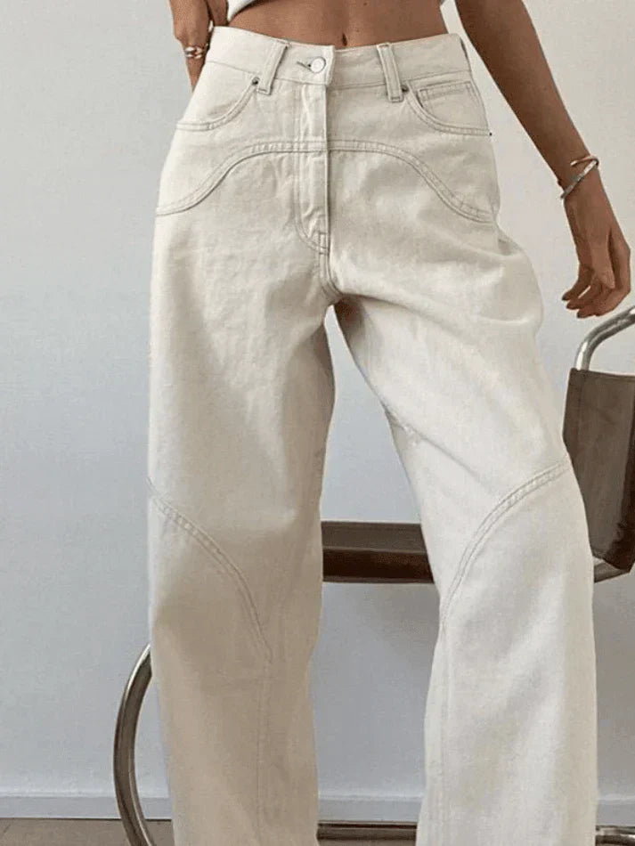 Vintage-Style weiße Baggy Jeans mit Schlitz