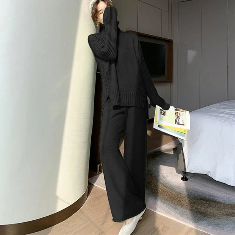 WolffMode Loungewear Set: Luxurious, warm turtleneck sweater and oversized wool pants